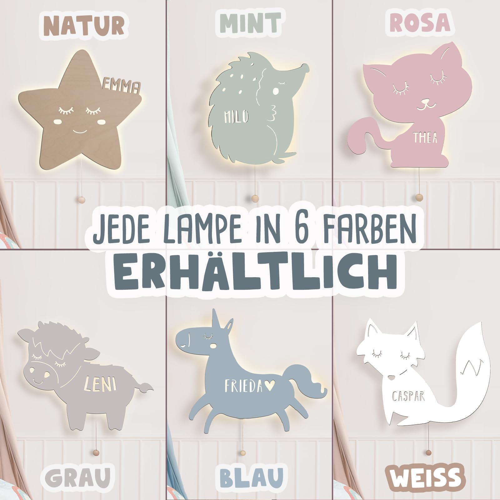 hellomini Personalisierbares LED-Nachtlicht mit Name für Kinder & Babys | Holz-Wandlampe | Schlummerlicht mit Motivwahl – Geschenk zur Geburt & Taufe (Bela die Bergwelt)