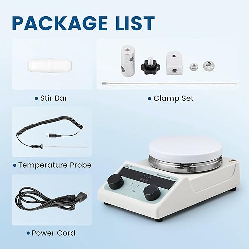 Miniatura 7 de BAOSHISHAN Agitador magnético de 3 L con temporizador y control de temperatura, placa revestida de cerámica de 572.0 F 572 F, mezclador de