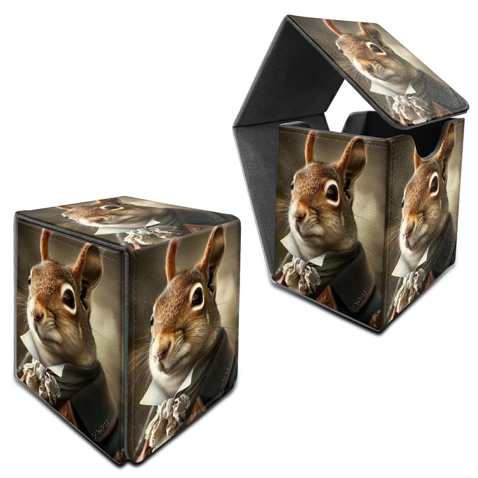 RWUTYTIUL for MTG Commander Deck Box, Card Storage Box Fits 100+ Sleeved Cards, PU Leather Large Size Strong Magnet Card Deck Case Holder for Board Game Magic MTG TCG CCG, Squirrel