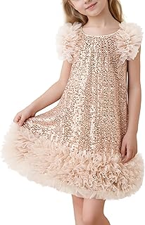 Tutu.kk Girls Sequin Gown A-Line Dress Sparkly Sleeveless Dress Cuff Shoulder Party Outfit for Gilrs