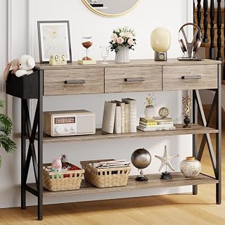 Gizoon 47" Entryway Table with 3 Drawers and 3 Tier Storage Shelves, Industrial Narrow Long Sofa Table, Farmhouse Style Console Table for Living Room, Hallway, Couch, Small Spaces - Grey