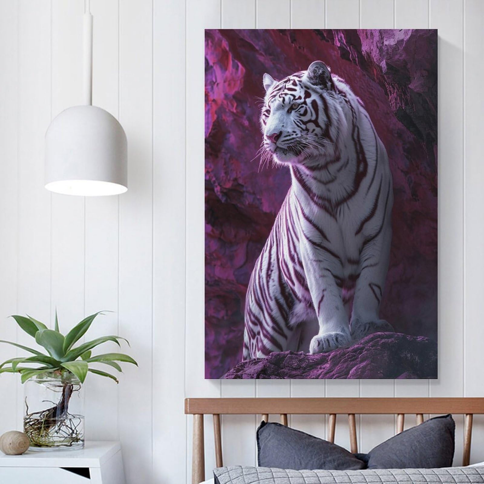 Amazon.co.jp: 絵画 遠くを見つめる獰猛なホワイトタイガーインテリア