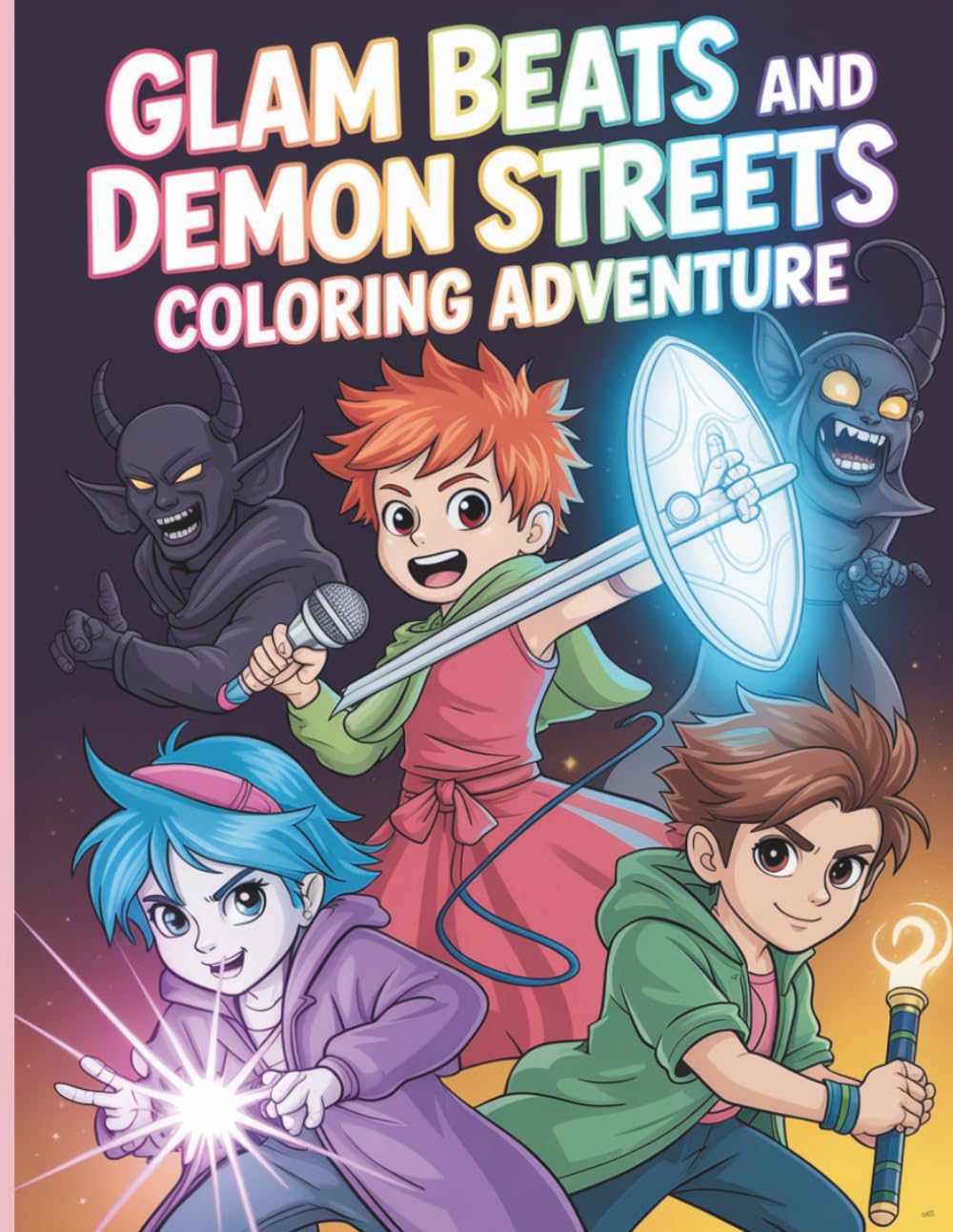 Glam Beats and Demon Streets Coloring Adventure: Pop Idols, Hunters & Dark Magic Showdowns: 43 Coloring Pages of Music Power, Thrilling Battles, Fantasy Scenes for Creative Kids and Teens