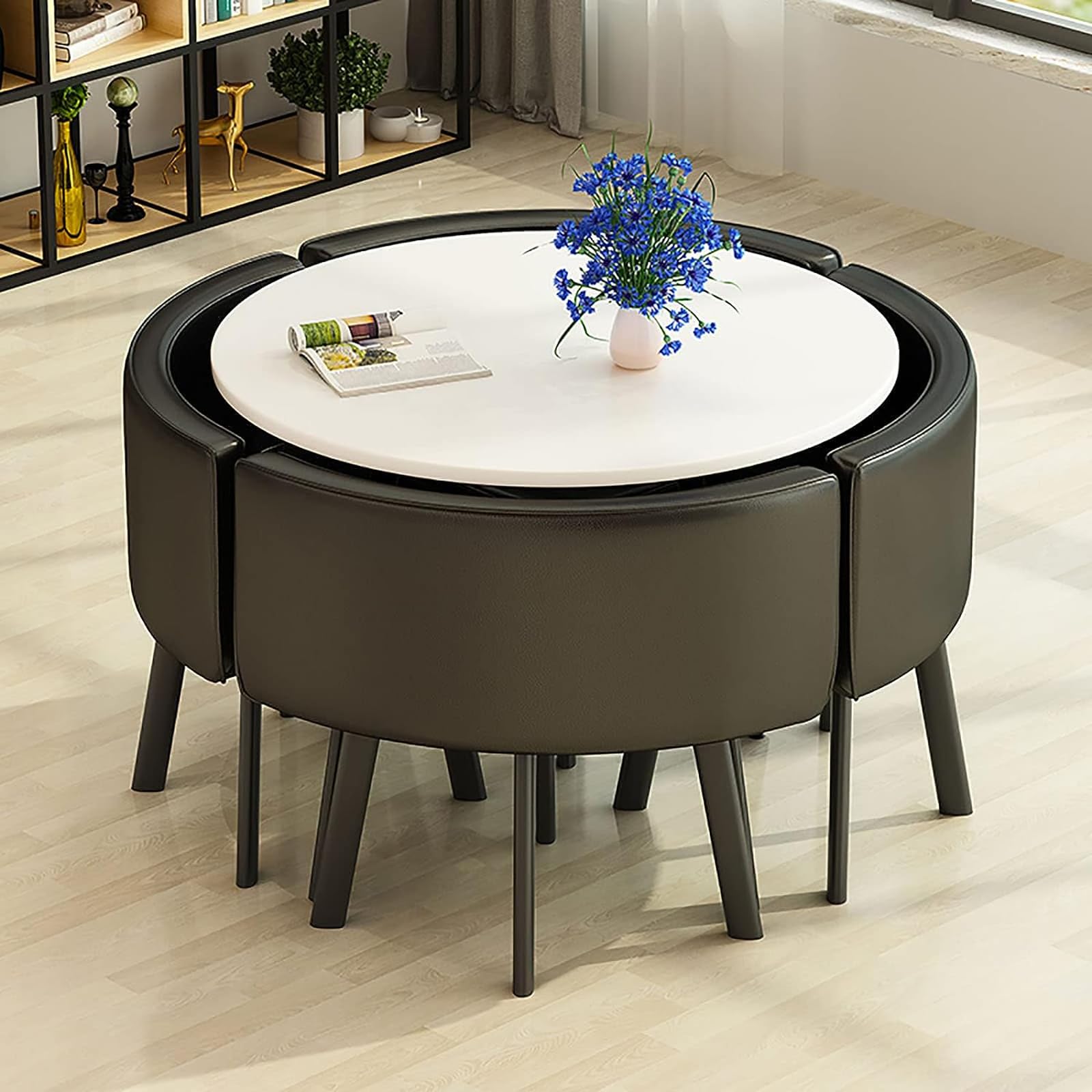 ASerZenith Modern Round Dining Table Set With Chairs Space Saving Design Ideal For Dining Room Living Room Reception Room Conference Table Lounge Stylish And Functional Furniture For Any Space,30