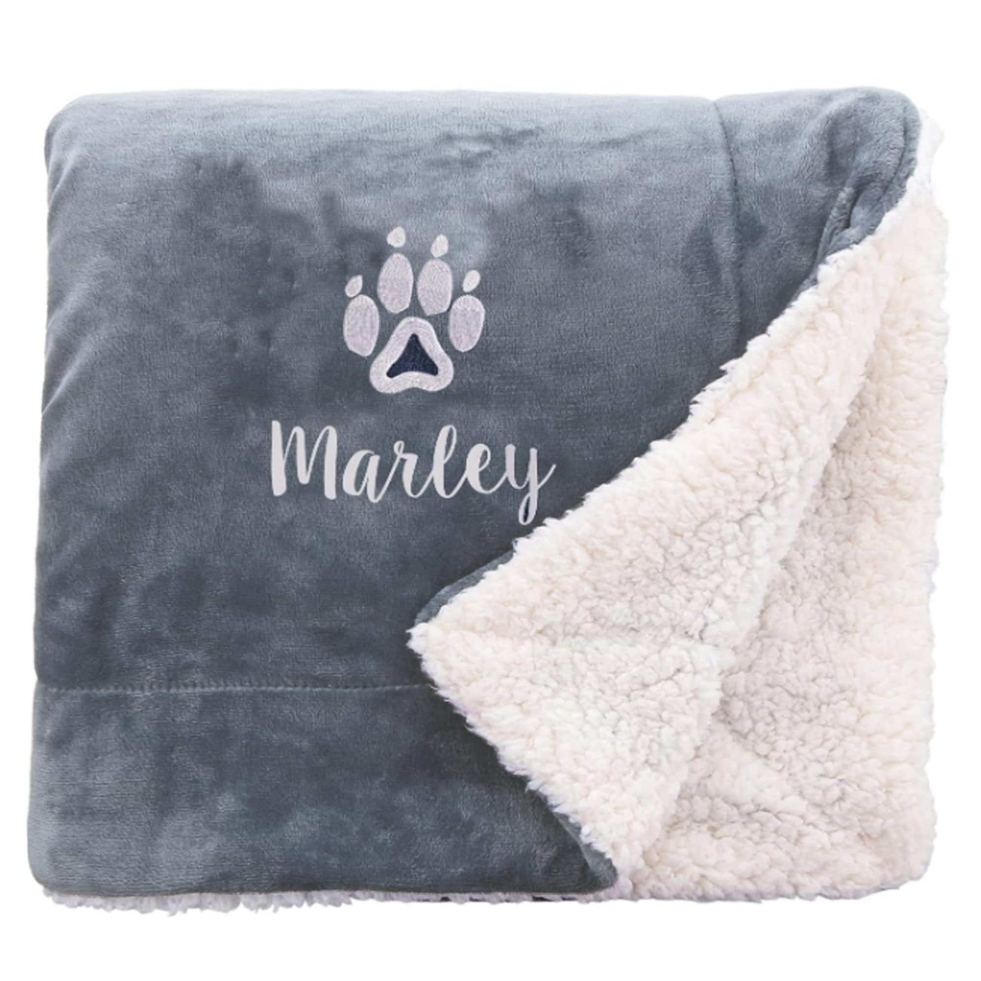 aztex Personalised Dog Bed Sherpa Blanket/Throw, 70cm x 110cm, Small Sherpa, Slate