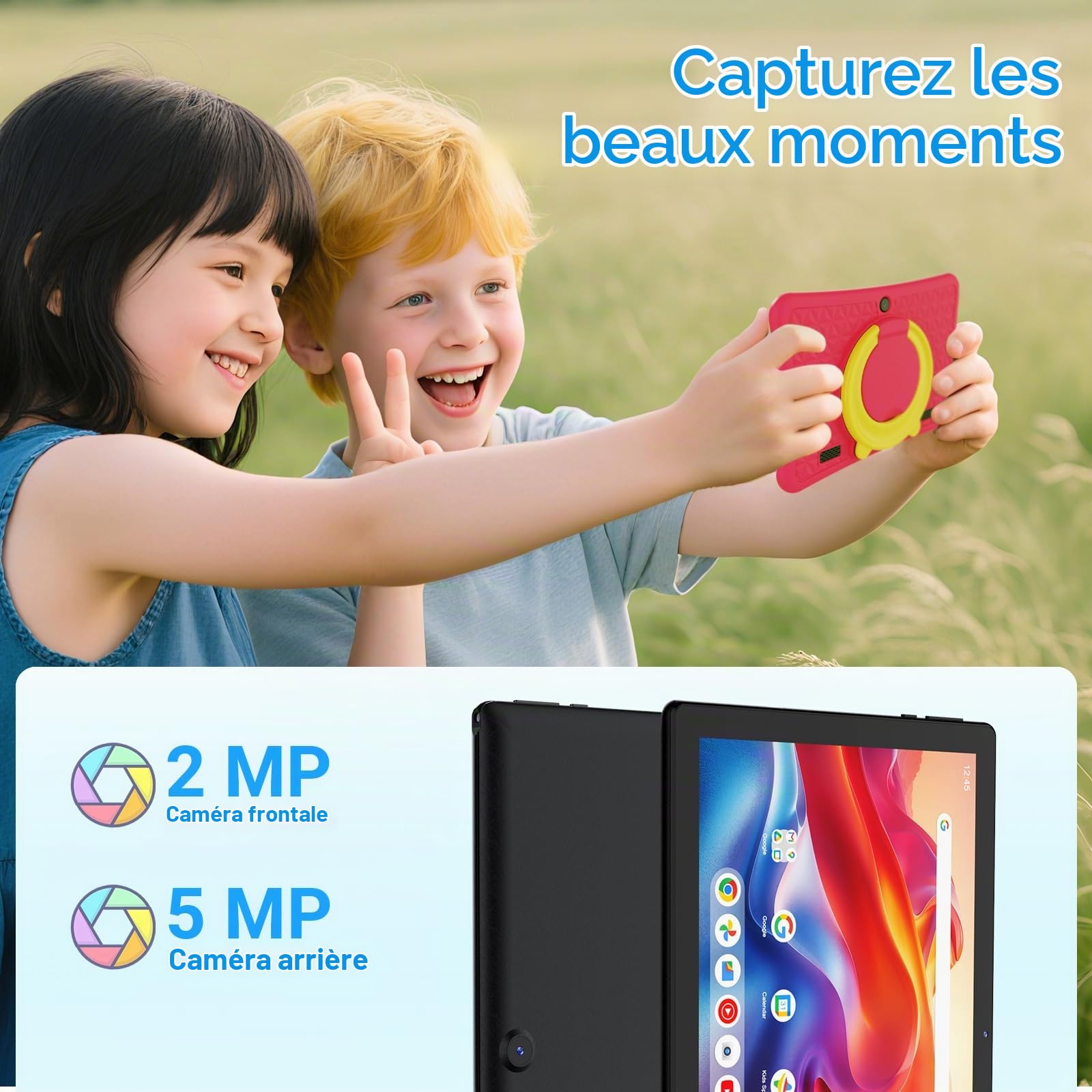 DigiLand Android 15 Tablette Enfant 10,1 Pouces,6GB RAM + 32GB ROM (Extensible), Contrôle Parental, Apps Enfant Préinstallées, Double Caméra, avec Coque de Protection (10 Pouces 32GB Rose)