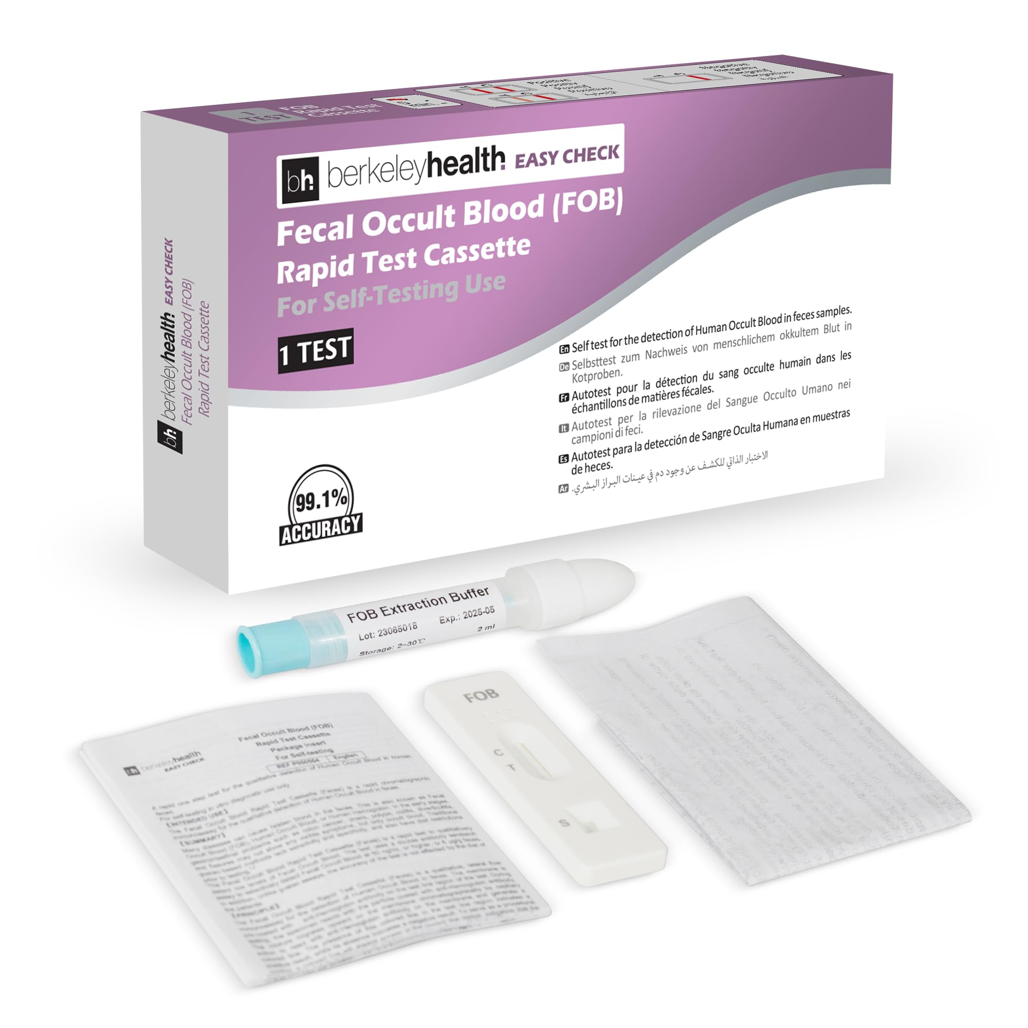 Berkeley Health Bowel FOB (Fecal Occult Blood) Rapid Test - Colon Faecal Screening Home Kit - Easy to Follow, Fast & 99% Accurate - 1 Pack