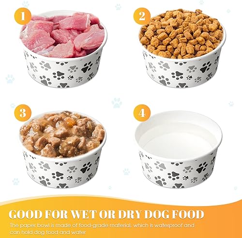 Miniatura 4 de Potchen 60 cuencos desechables para mascotas, papel, cuencos pequeños para perros con bonito patrón, adecuados para alimentos secos y húmedos,