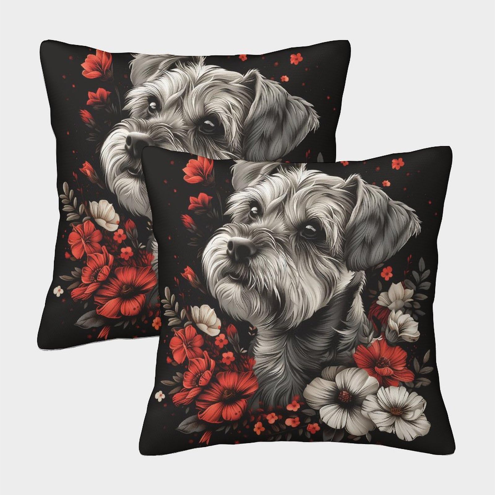Border Terrier Dog Cushion Cover Set of 2 Decorative Machine Washable Pillowcases Square Pillow Cases with Invisible Zipper Cushion Covers for Living Room Sofa Couch Bed Throw Pillow Case 45x45cm