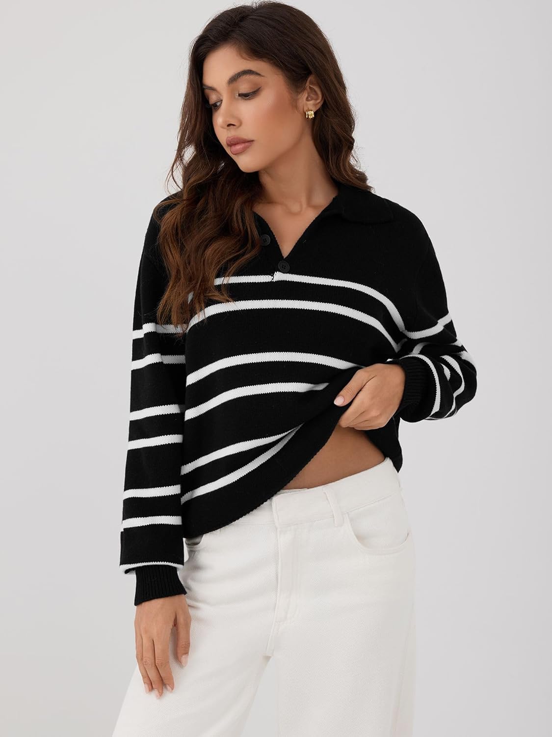 ZAFUL Women's Casual Striped Sweater 2025 Fall Outfits Trendy Color Block Pullover Winter Polo Sweaters - Image 6