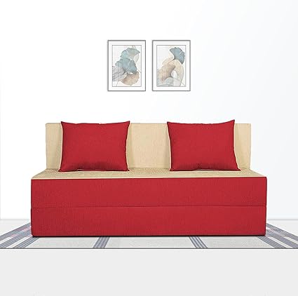 Adorn India Easy Three Seater Sofa Cum Bed (Red) d and Beige (5x6)
