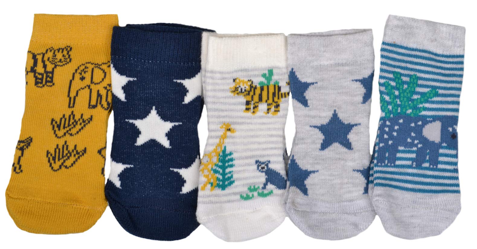 Wb Socks Men's Blue 5 Pairs Of Animals & Stars Baby Boys Socks - Variety Of Sizes