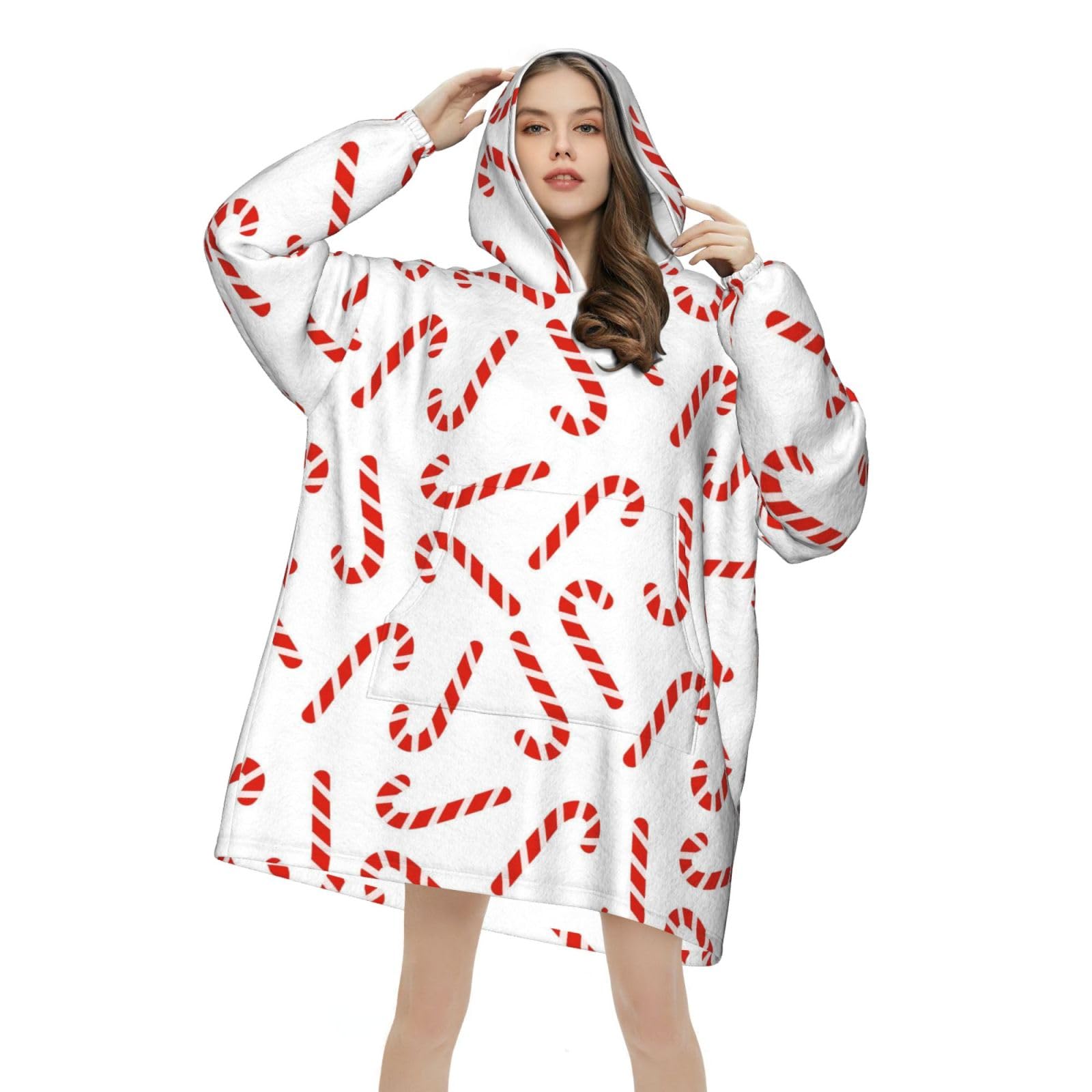 Christmas Wearable Blanket Oversized Cute Candy Blankets Cozy Hoodie For Adults Sweatshirt Sweater Throw With Pocket