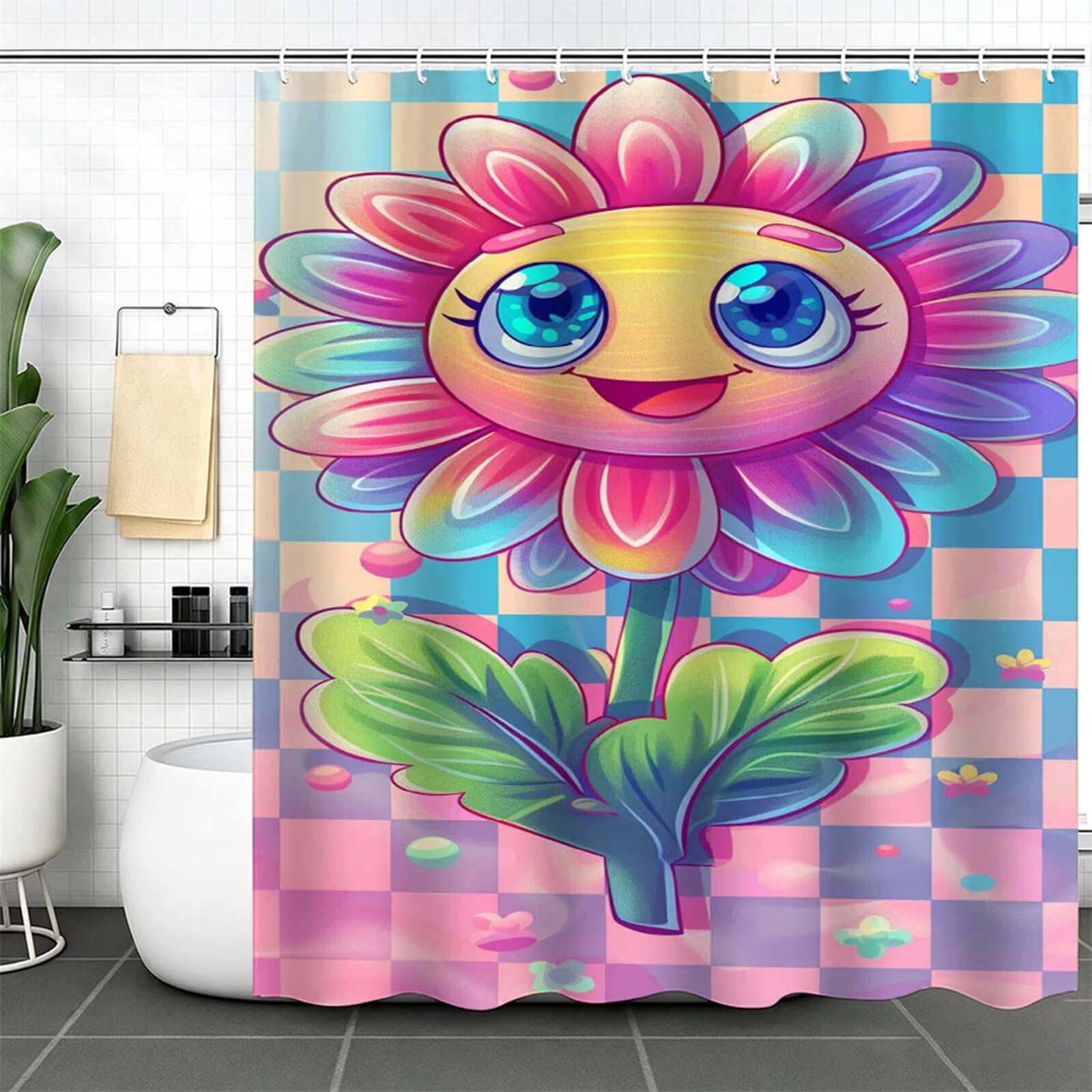 Tenda Doccia 180x240cm rosa Tenda per Doccia con 12 Anelli, Bordo Ponderato, Polyester Tessuto Lavabile, Asciugatura Rapida, Facile da Pulire, per Bagno Dormitorio Hotel Cartone animato J-627