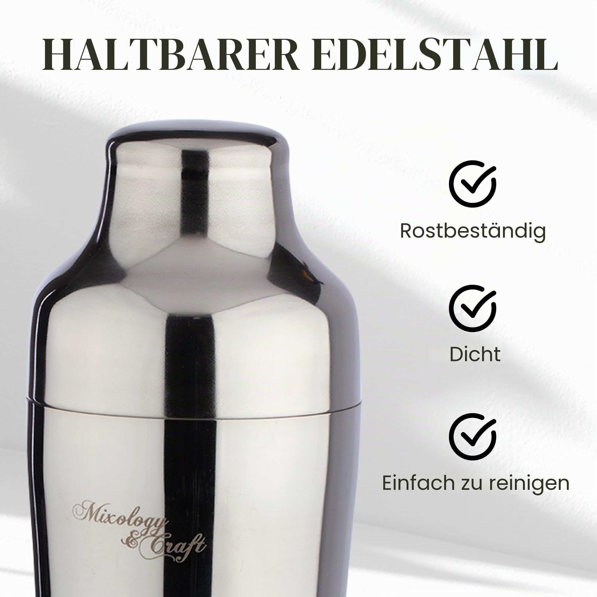 Mixology & Craft Cocktail Set (10-tlg.) - Edles Cocktail Shaker Set mit Shaker aus Edelstahl und Bar Zubehör im Holzständer aus Mahagoni - Dekoratives Geschenkset - Silber