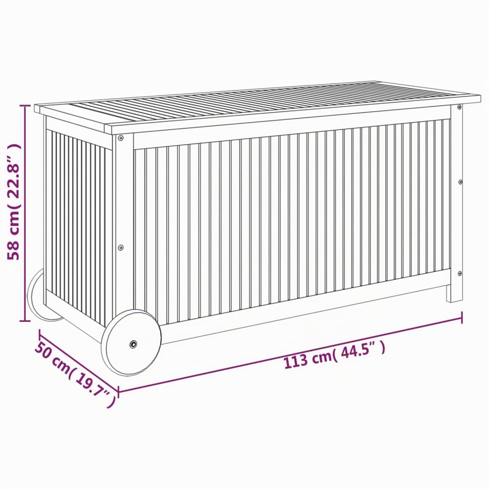 IKAYAA Gartenbox Holz Wetterfest Auflagenbox Holz Gartentruhe mit Rollen Kissenbox Aufbewahrungsbox Terrasenbox Massivholz Akazie-113 x 50 x 58 cm