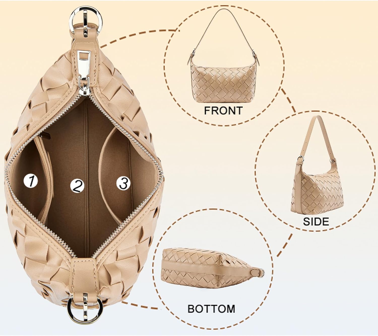 YONGLEE ARTEE Woven Vegan Leather Hobo Shoulder Bag, Small Crossbody Purse Tote for Women - Image 4