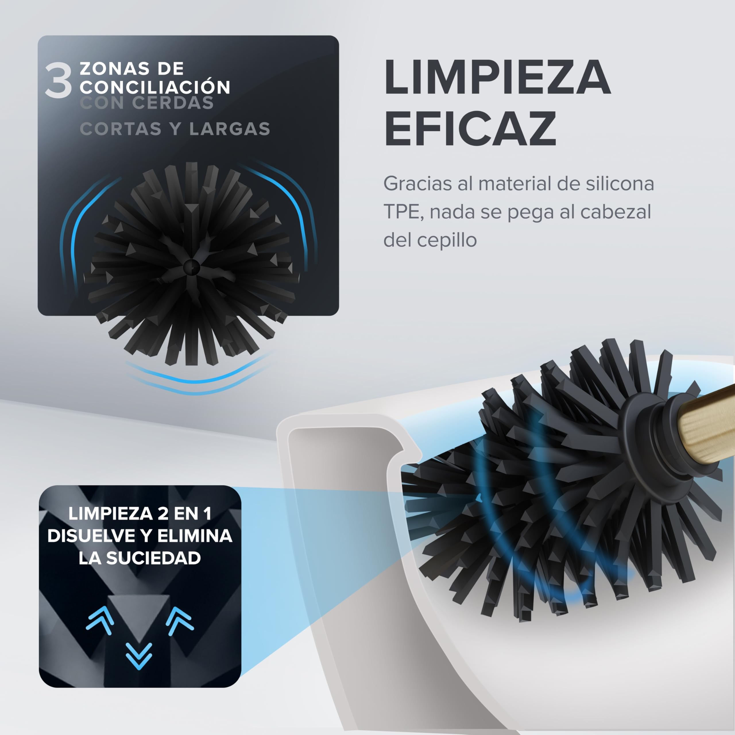 ovimar Escobilla para inodoro Hou | Silicona | Oro | De Acero Inoxidable con Tapa l Independiente para baño e Inodoro de invitados | Escobilla de inodoro con cabezal intercambiable | Diseño Silvolles