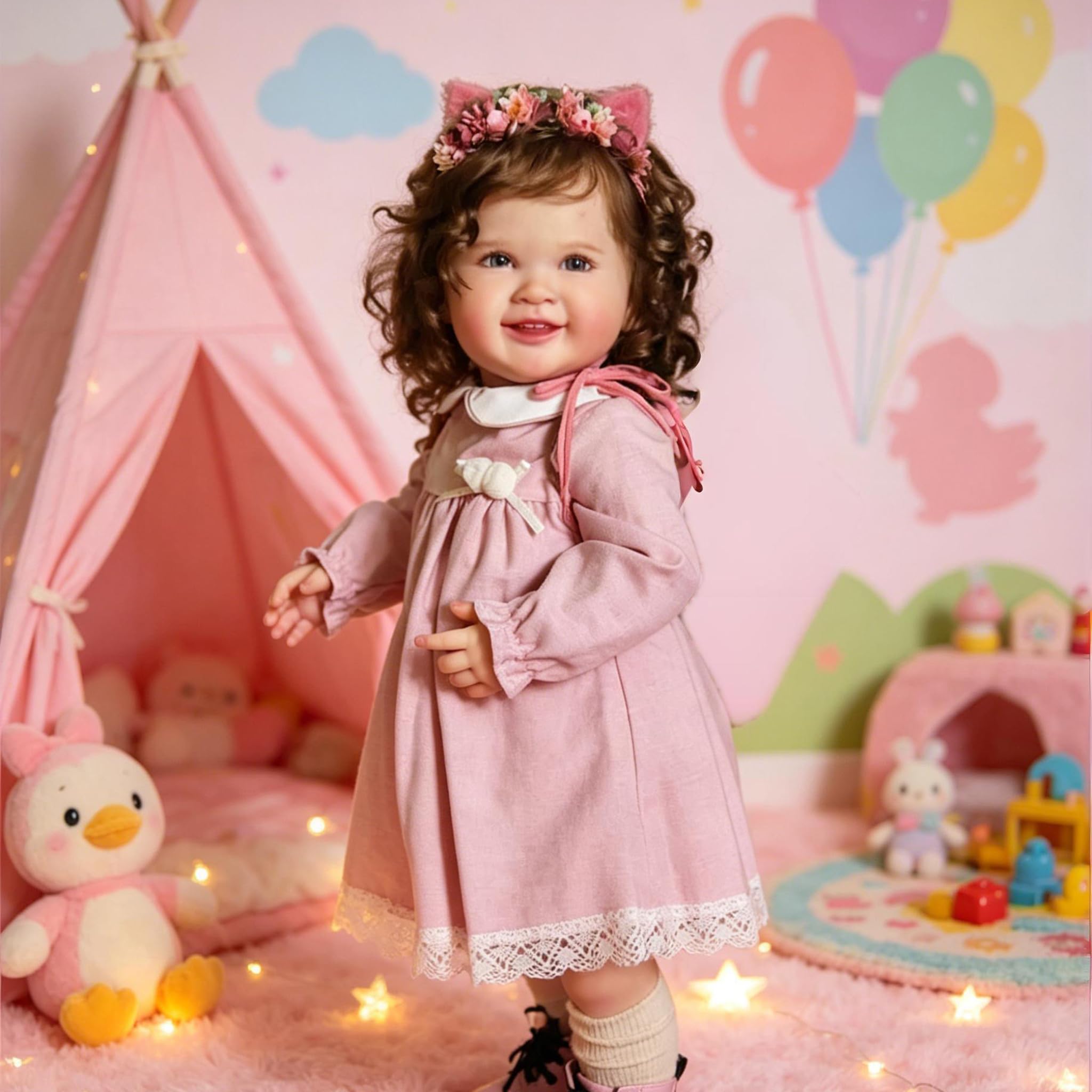 RXDOLL 28 Inch Sweet Smile Reborn Baby Dolls,Realistic Reborn Toddler Baby Girls Dolls Soft Cloth Body,Real Life Baby Dolls Rooted Hair Lifelike Toddler Dolls Gift for Kids Ages 3+