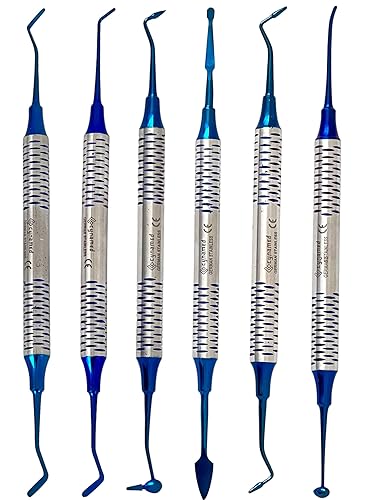 Miniatura 9 de Kit de instrumentos de llenado antiadherentes de compuesto dental alemán prémium (6 piezas de oro titanio) ionómero de vidrio Cynamed (juego de 6