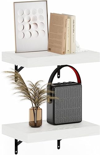 Miniatura 15 de Furinno Rossi - Estantes flotantes triangulares para pared, juego de 3 estantes geométricos de esquina, estantes montados en la pared para baño,