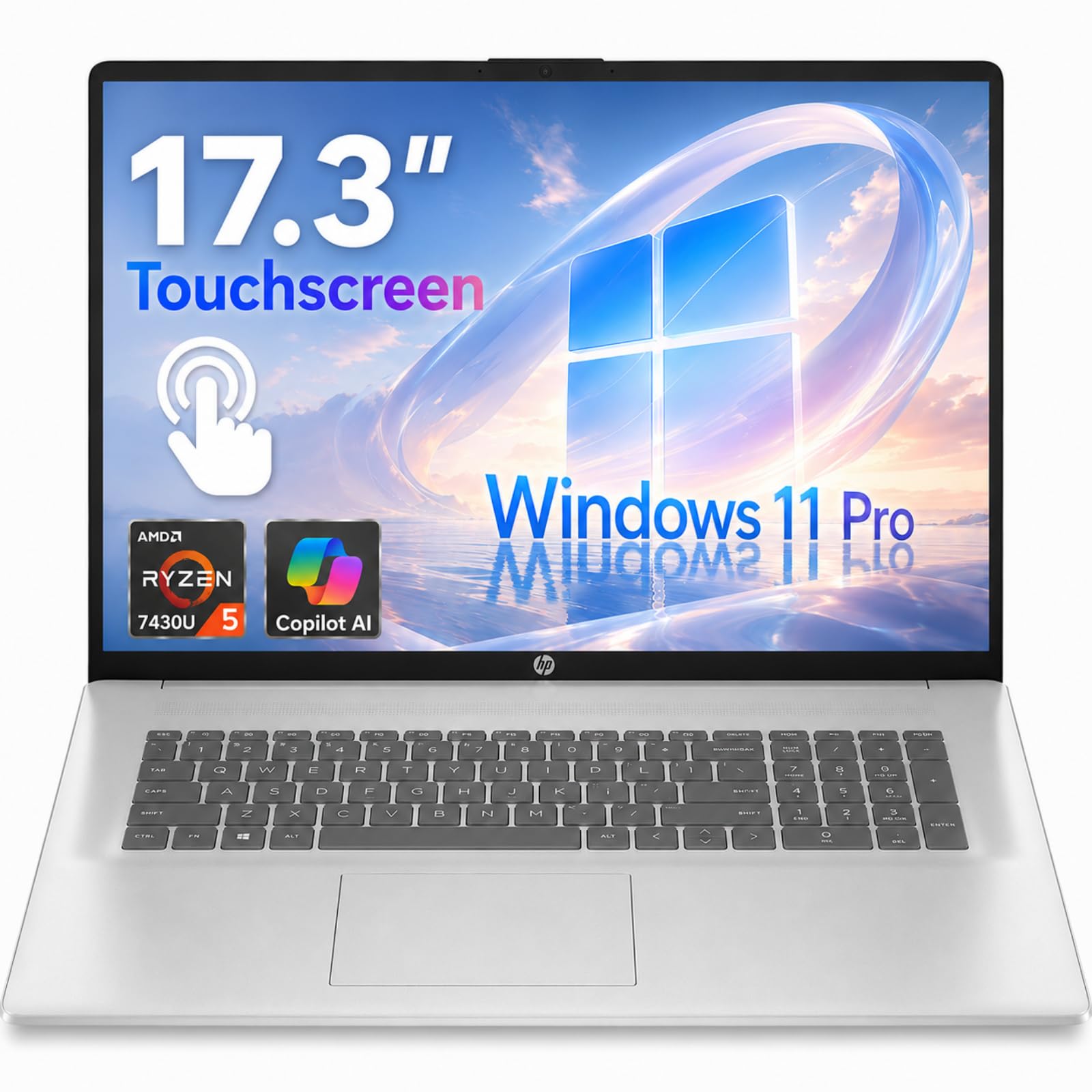 HP 17 Inch Touchscreen Business Laptop,AMD Ryzen 5 7430U,16GB RAM 1TB SSD | 17.3 inch HD+ Anti-Glare Display, Windows 11 Pro, AI Copilot, Wi-Fi 6,Bluetooth 5.4, for Business & Student