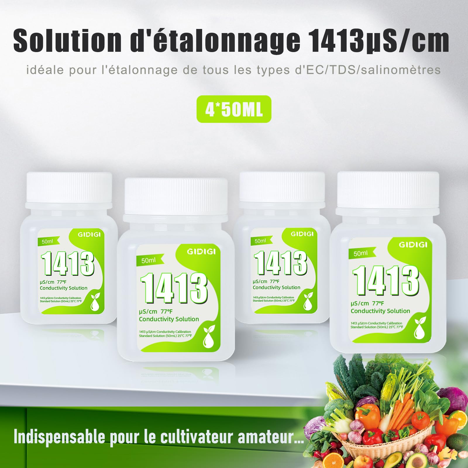 Roztwór kalibracyjny 1413 μS/cm, 4 x 50 ml TDS EC Tester zasolenia Roztwór kalibracyjny do miernika TDS EC, Kalibracja dokładności i precyzji przyrządów do monitorowania chemicznego