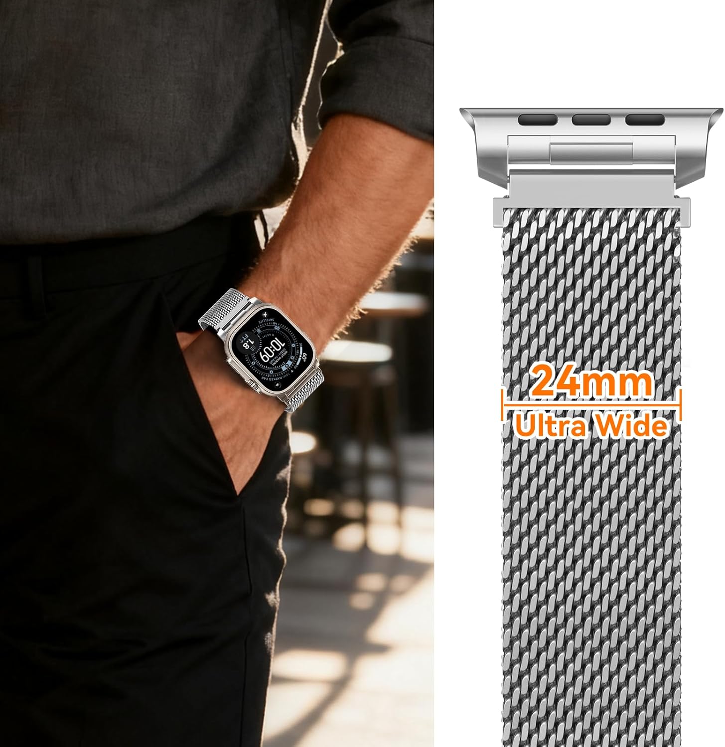 Milanese Loop for Apple Watch Ultra 3 Band Series 11 10 46mm 49mm 45mm 44mm 42mm SE 3/2/1 9 8 7 6 5 4 Men Women, Parachute-Style Buckle Stainless Steel Mesh Metal iWatch Replacement Strap - Image 6