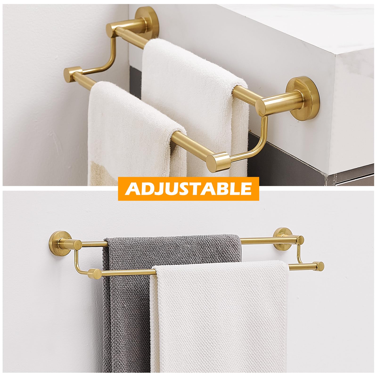 BESy Adjustable 16.5-28.5 Inches Double Bath Towel Bar for Bathroom SUS304 Stainless Steel Towel Holder - Image 2
