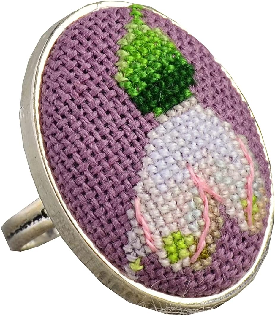 Handmade embroidered ring with snowdrop flower