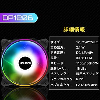 Novonest 120mm RGB 6PIN Cooling Fan 5v 3Pin ARGB Motherboard AURA Sync Remote Control LED FAN High Performance Quiet 25mm Thickness Glowing Outer Ring Fan Hub 5pcs 1 Set DP1206-5