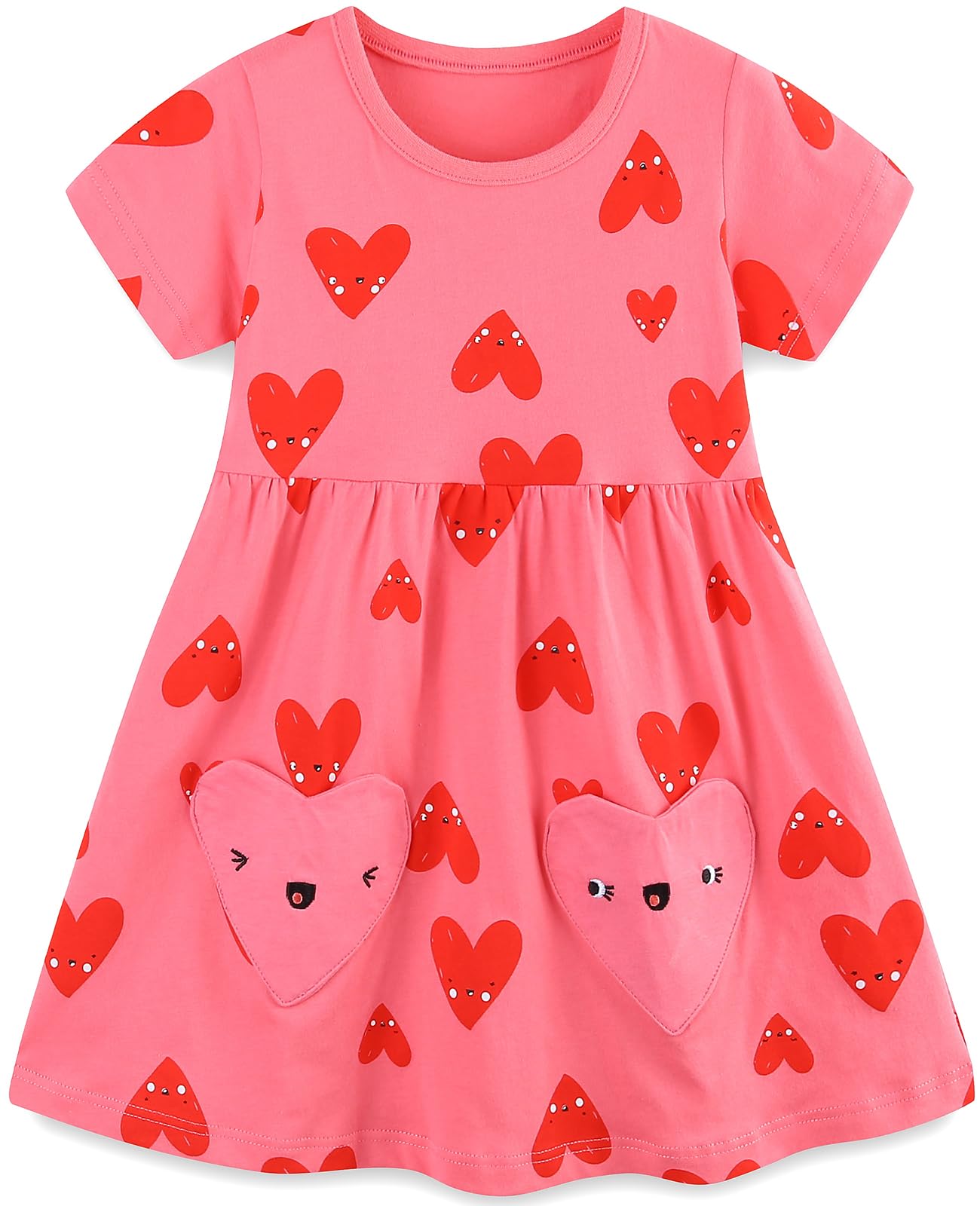Robe d'été pour Fille Coton Boutons ou Fleur Manches Courtes Style Détendu Vetement Enfants de 1-7 Ans