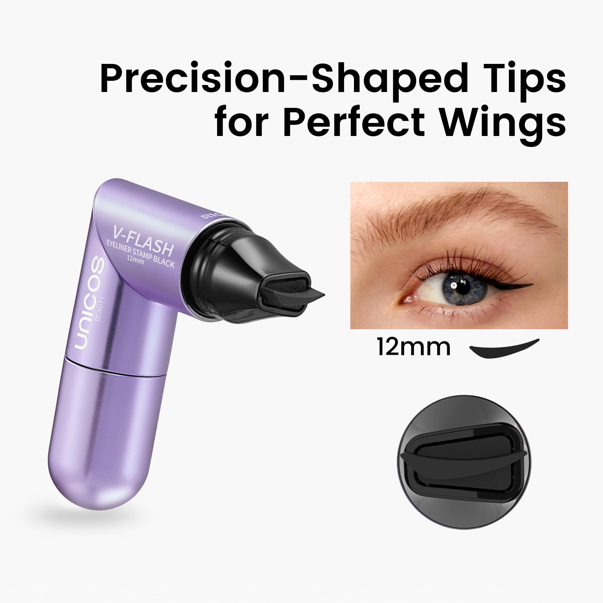 Unicos Winged Eyeliner Stamp - 90° Ergonomic Cat Eye Makeup Tool with Dual-Sided L/R Symmetry, Waterproof & Smudge-Proof Liquid Eye Liner Pen, 2.1ml High Capacity, Long Lasting Finish, 12mm — view 2