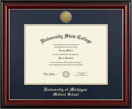 Michigan Medical Gold Engraved Medallion Diploma Frame, 15.75 X 22