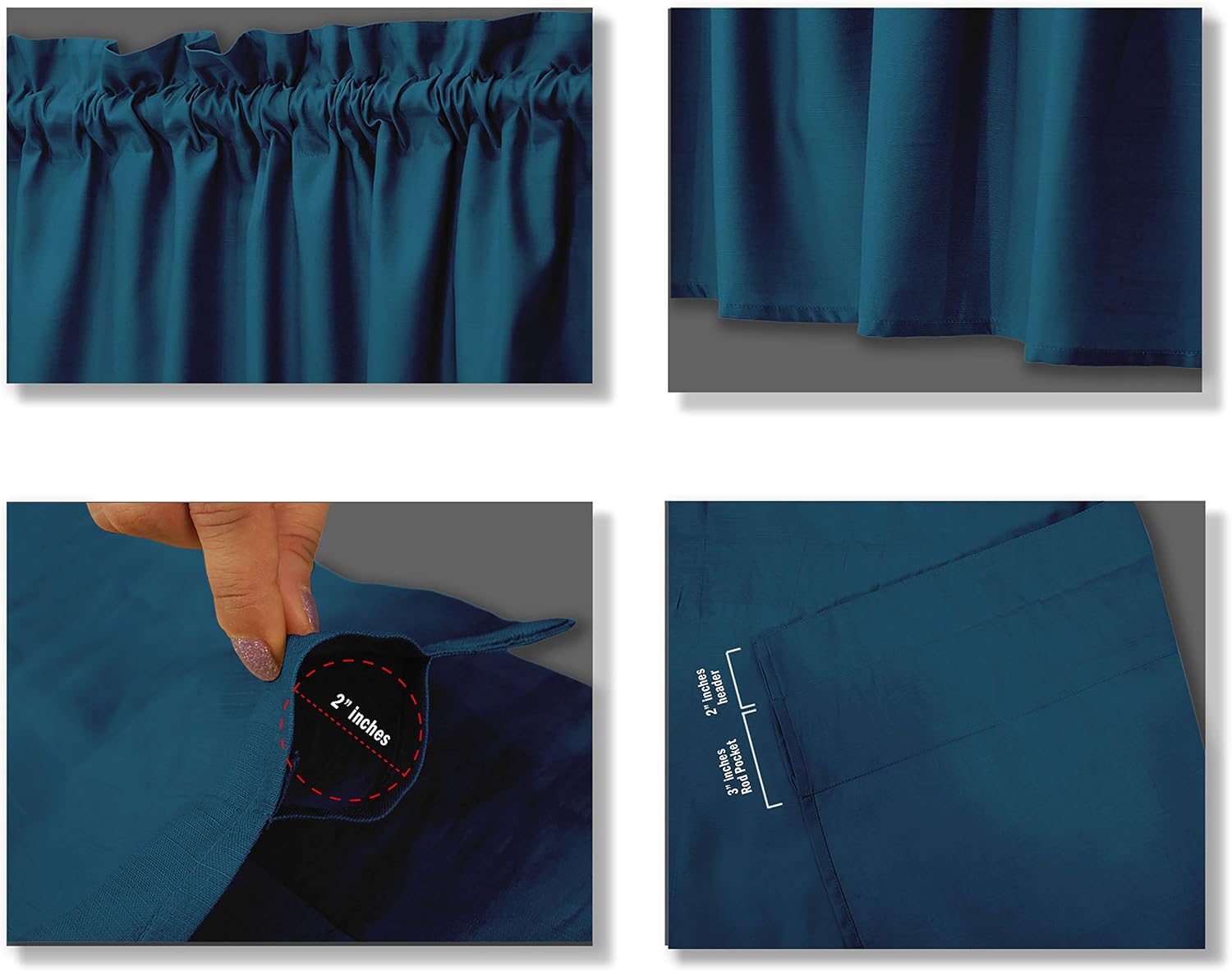 Cotton Slub Teal Blue Curtains 46 Inch Window Curtain 2-Panel Rod Pocket Living Room Drapes Curtain Set