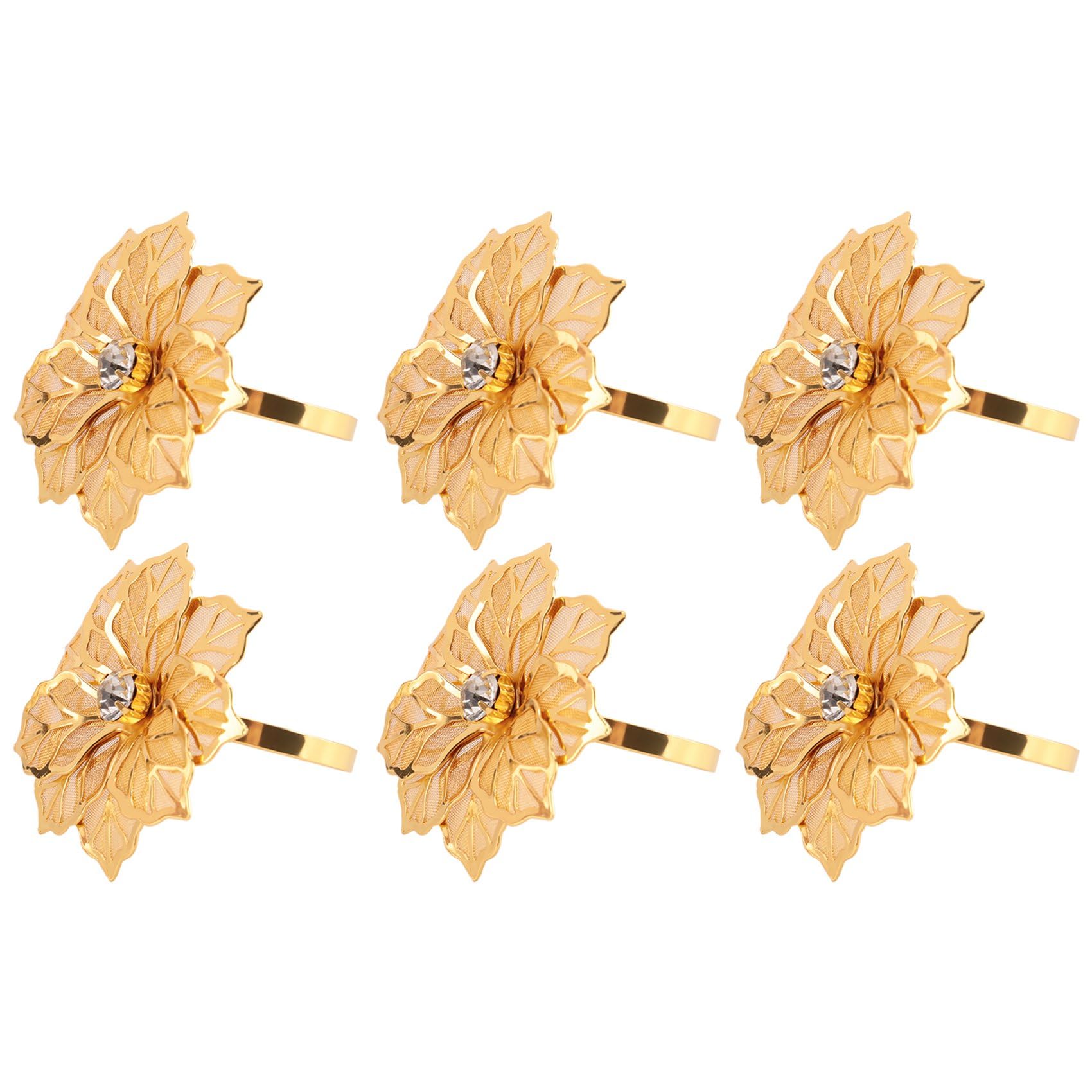 Qndanoan Gold 6Pack Napkin Rings, Napkin Rings Buckles For Table Decorations, Wedding, Dinner,Party, Diy Decoration,