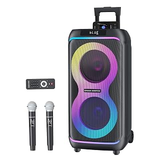 GKDT81 Enceinte De Soirée Karaoké – Système PA Portable 800W avec 2 Microphones, Double Subwoofer 8 Pouces pour Basses Profondes, Haut-Parleur Bluetooth Lumineux avec roulettes & Poignée Télescopique - Les Beatles, Paul McCartney, John Lennon, RIngo Starr, George Harrison