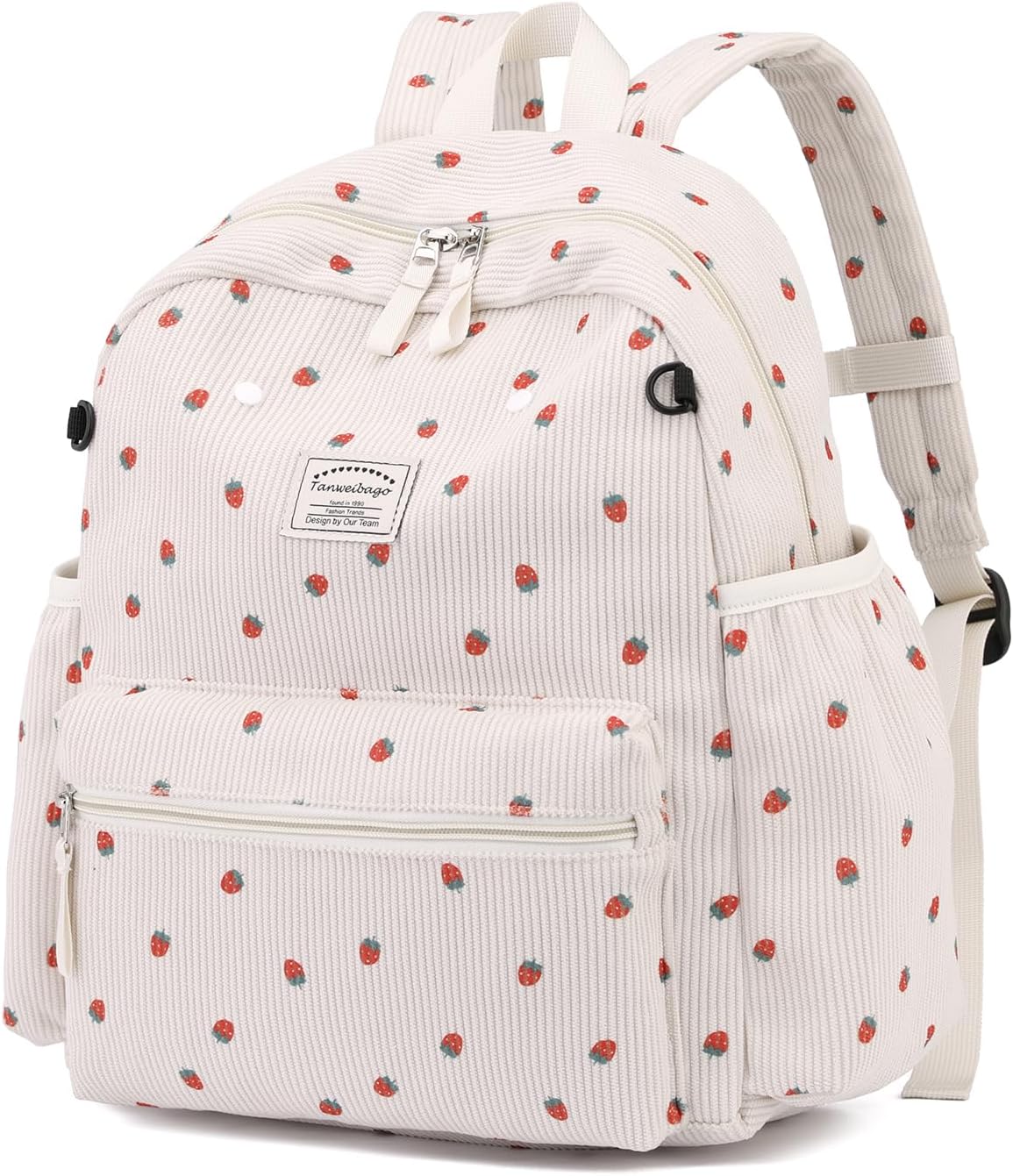 Corduroy Kids Backpack for Boys Girls Backpacks for Primary Elementary Kindergarten 6-10 (Strawberry Beige, Medium (15" H Fit A4 Folder)) - Image 7