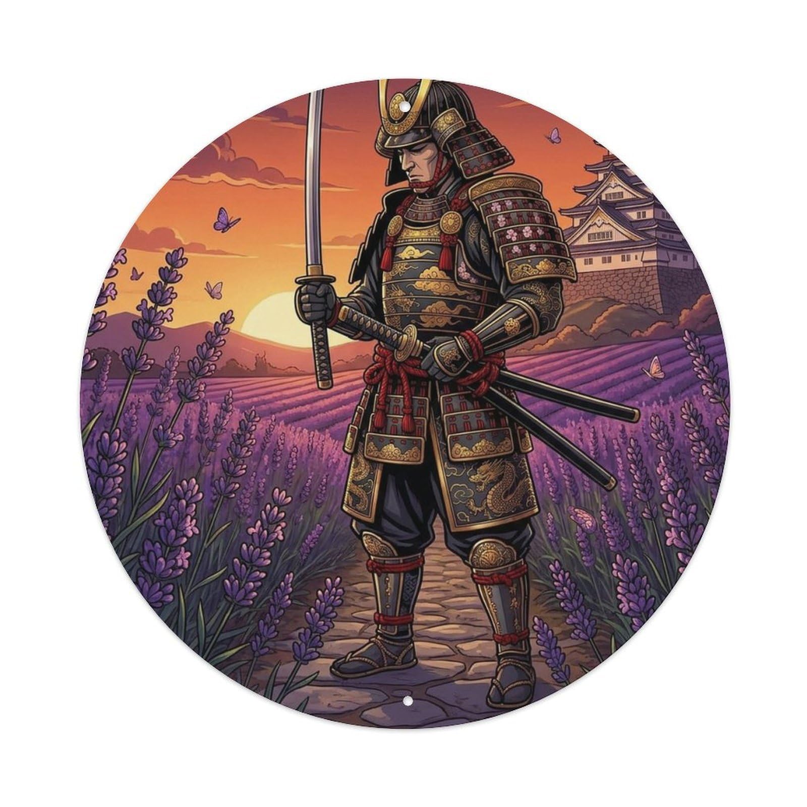 Okngb Style Shrine Lavender Meadow Sunset Dynasty Warrior Seal Metal Tin Sign Plaque Wall Decor For Cafe, Man Cave, Club Bar, Office, Home Garden Round Metal Poster 8X8inch