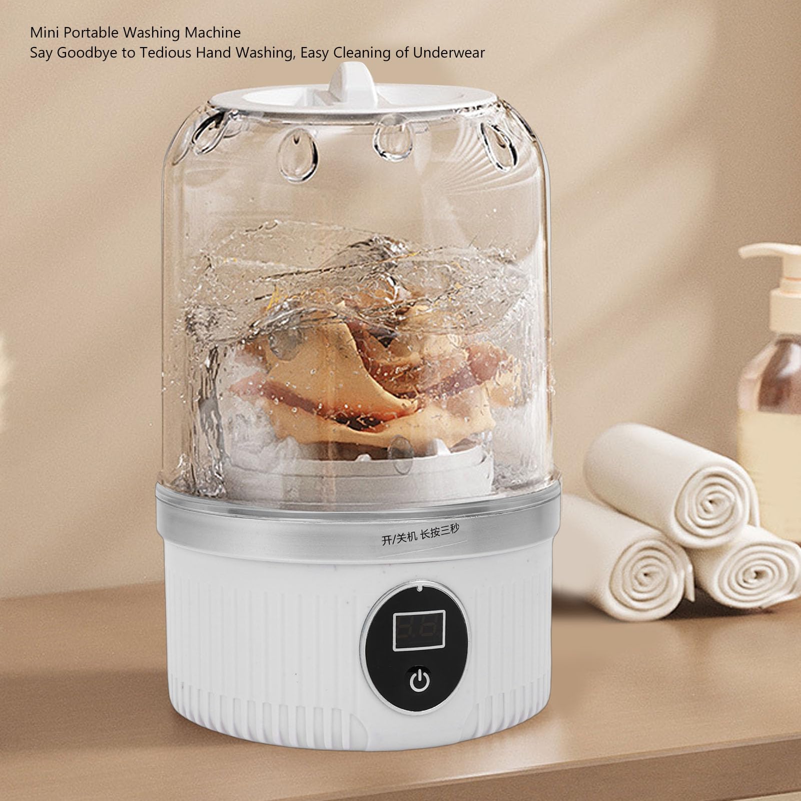 Lavadora Portátil, Mini Lavadora de Ropa Interior, Lavadora de Ropa Pequeña Inalámbrica Recargable para Calcetines, Viajes, RV, Apartamento, Hotel, Dormitorio (WHITE) - 3