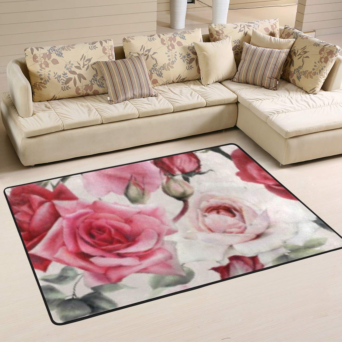 RoottiBlomm Rose Pattern Area Rug Rugs Non Slip Carpet for Living Room Dinning Room Bedroom Kitchen Hallway Floor Mat Doormats Large 200 cm x 150 cm ( 80 x 58 inch )