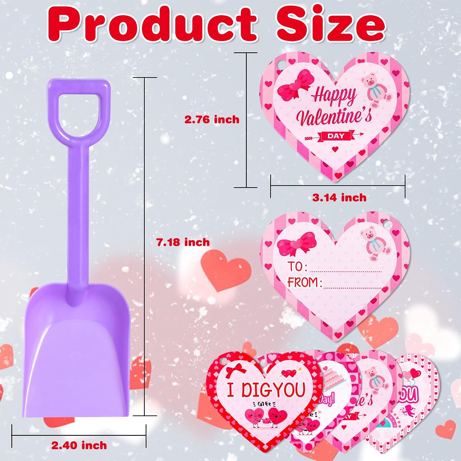 MGparty 24 Pack Valentine's Day Cards with Plastic Shovels, I Dig You Stickers, Gift Bags, School Classroom Exchange Gifts for Kids