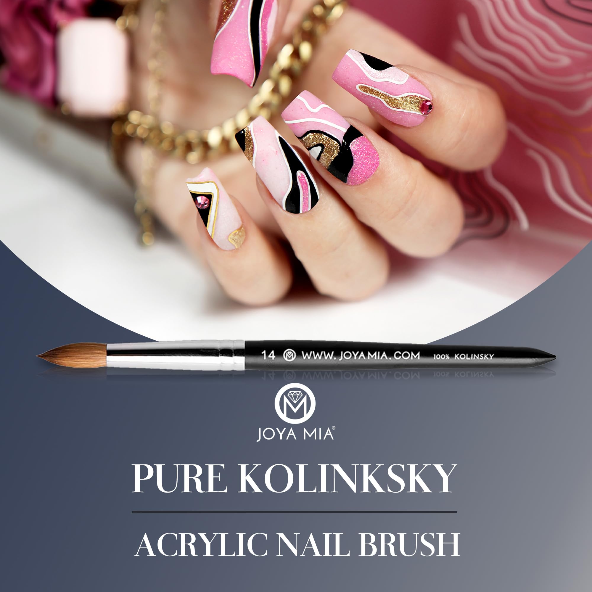 Joya Mia Professional 100% Pure Kolinsky Acrylic Nail Brush Polish Brush Nail Tool (14, Black)