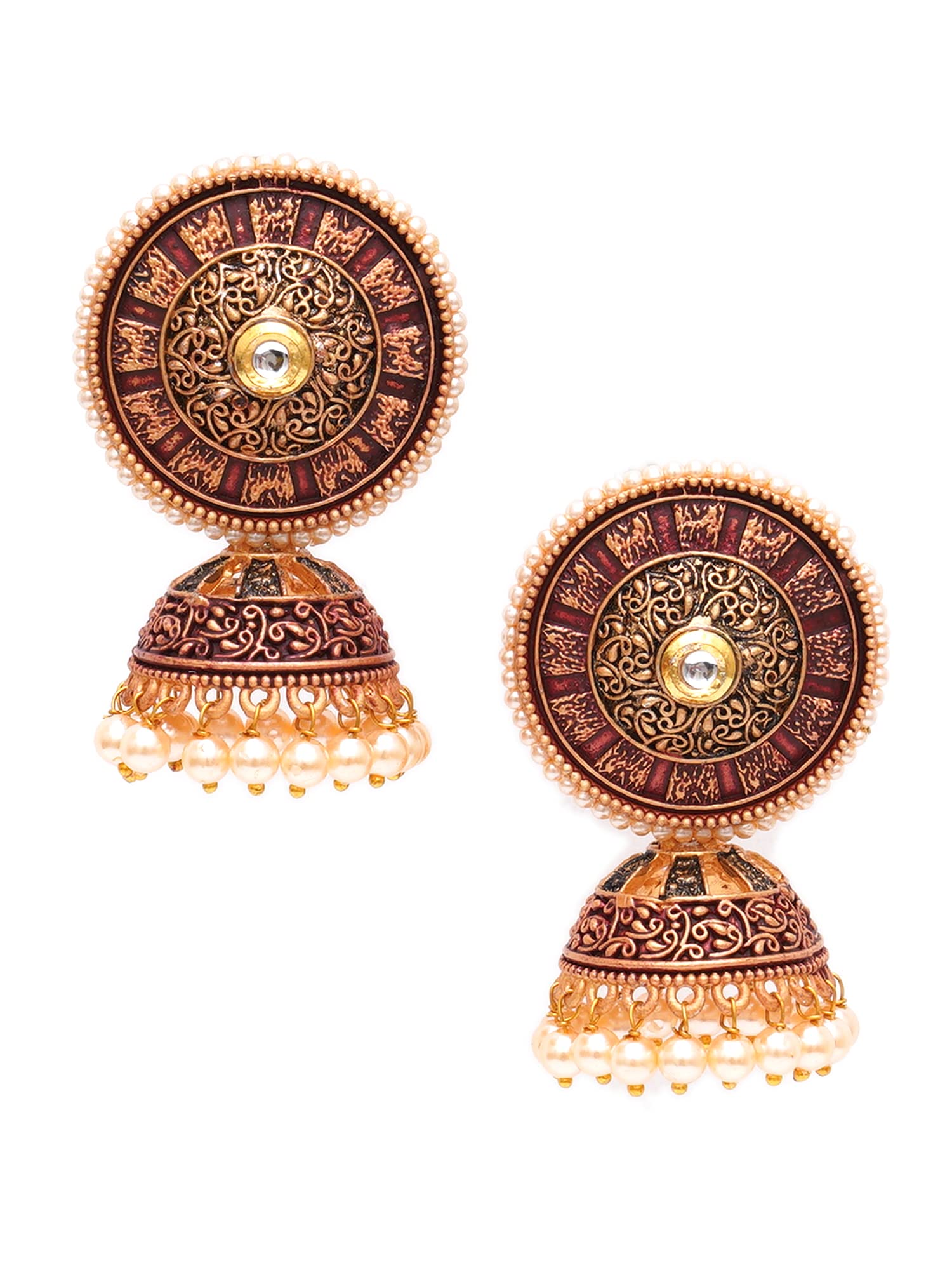Karatcart Gold Plated Antique Floral Design Maroon Jhumki Earrings for Women (B0BFQVBPV7) Amazon Price History, Amazon Price Tracker