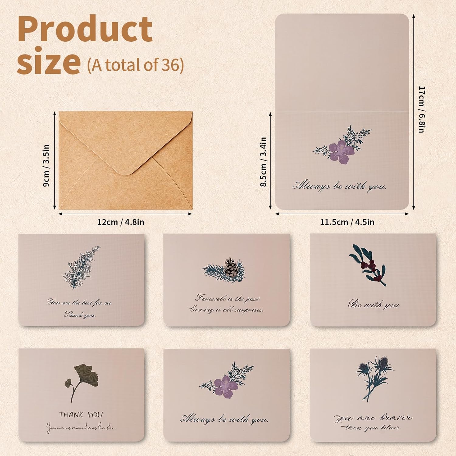 36 Pack Thank you cards with Kraft Paper Envelopes & Sealing Stickers, 4.8x3.5 Inches, Vintage Classic Minimalist Style, for Birthday Party, Wedding, Business, Graduation Ceremony, Mother's Day and Thanksgiving (Letter Print) - Image 7