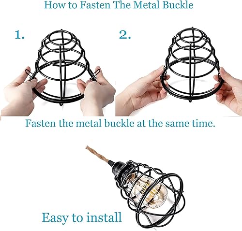 Miniatura 7 de Asnxcju Lámpara colgante industrial enchufable, luces colgantes vintage con cable de enchufe, lámpara colgante de jaula de metal con cuerda de