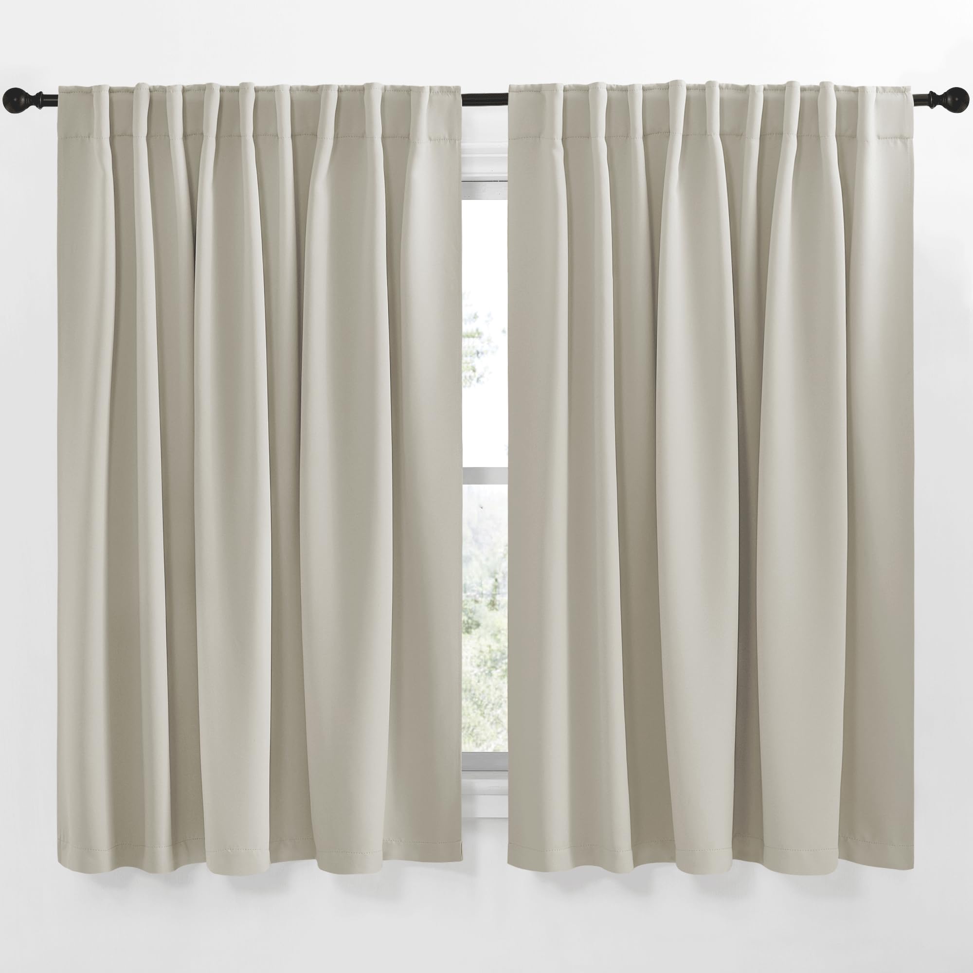 NICETOWN Blackout Curtain Panels Window Draperies - (Natural Color) 62x63 inch, 2 Pieces, Insulating Room Darkening Blackout Drapes for Doorway Shower Bathroom Laundry Room Bifold Door