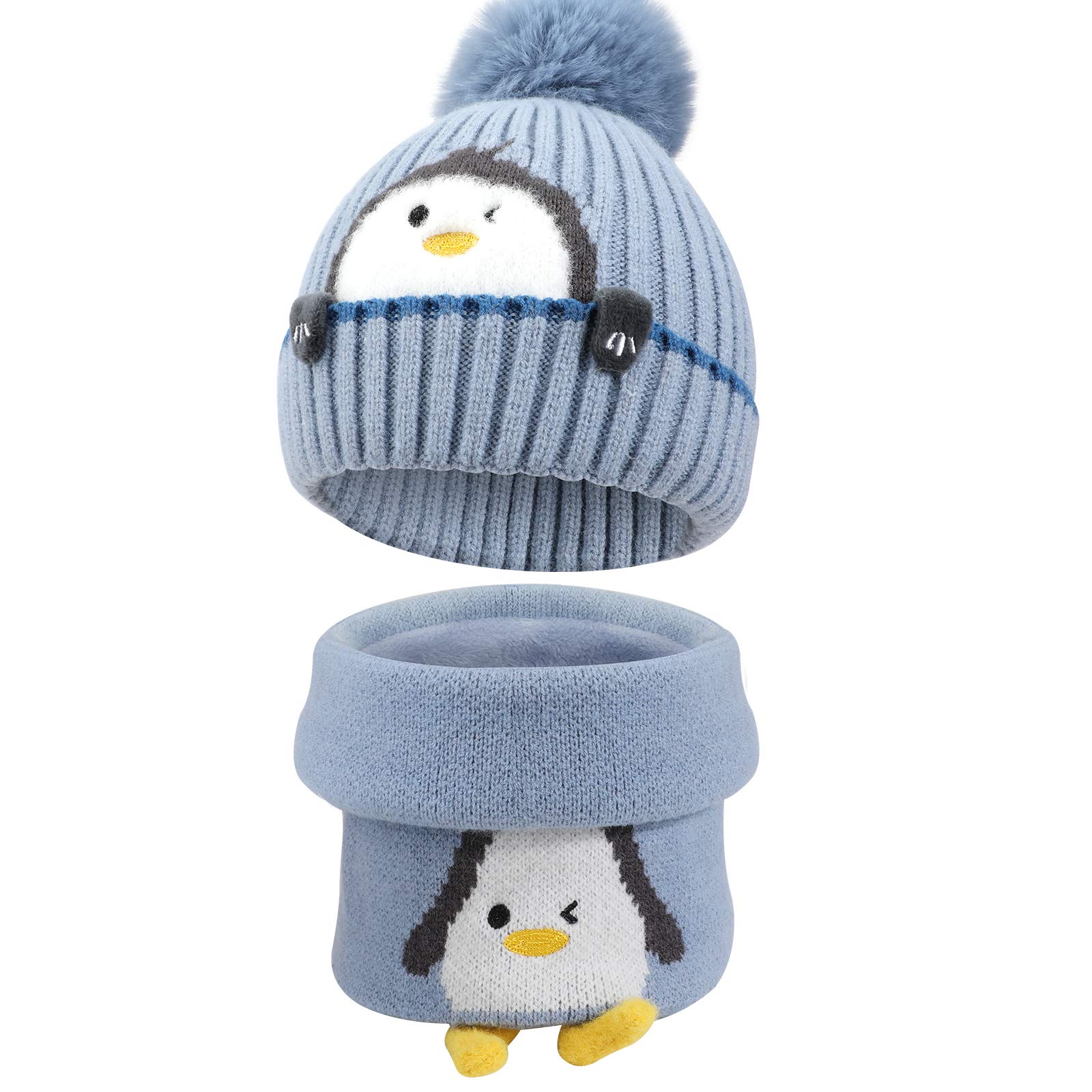 Bonnet Hiver Enfant Avec Oreillettes Et Double Pompon - Laine Mélangée Douce, Taille Unique 2-8 Ans