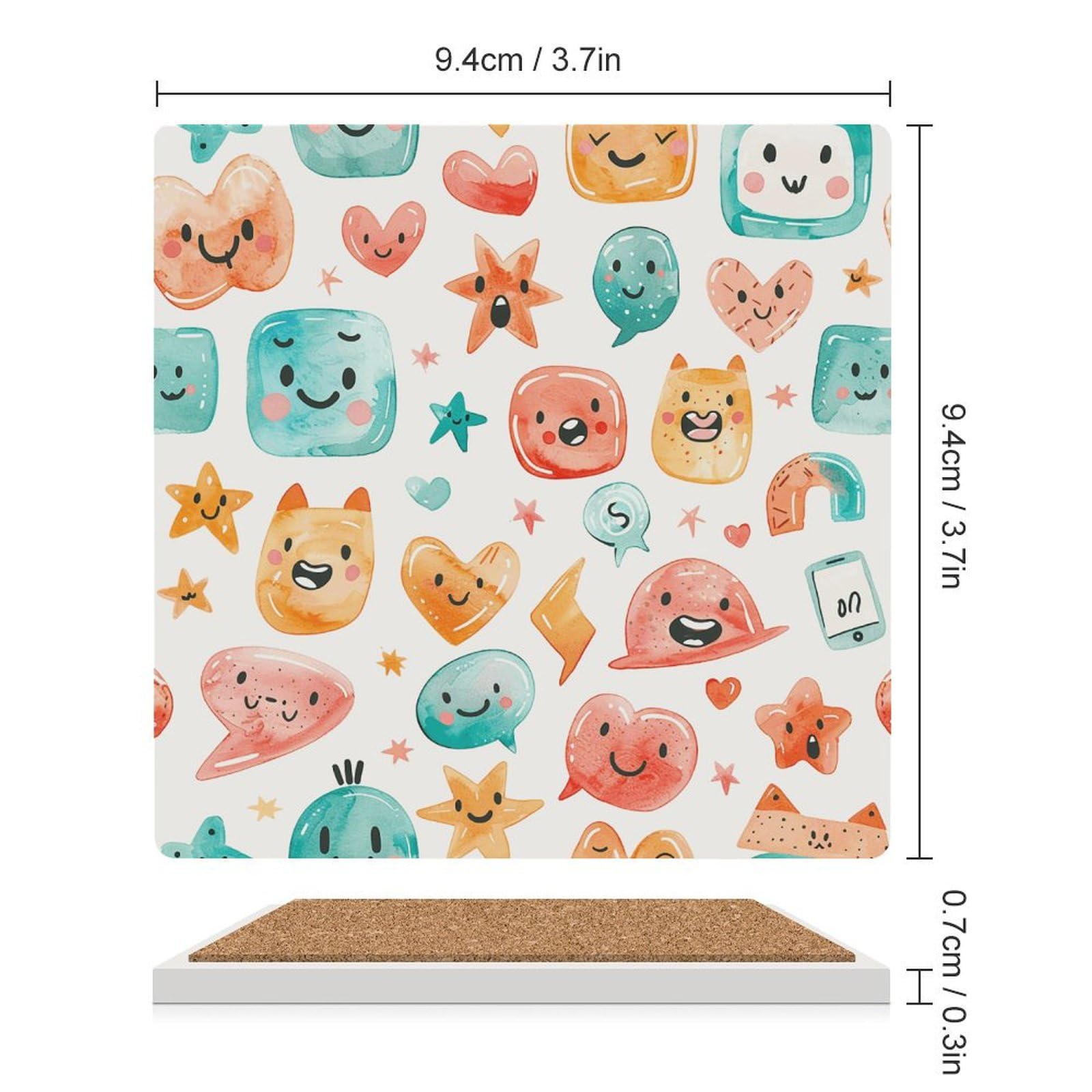 4 posavasos cuadrados de cerámica para bebidas, burbujas de discurso y símbolos, posavasos impresos para el hogar y el café, regalos de cumpleaños, adecuados para tipos de tazas