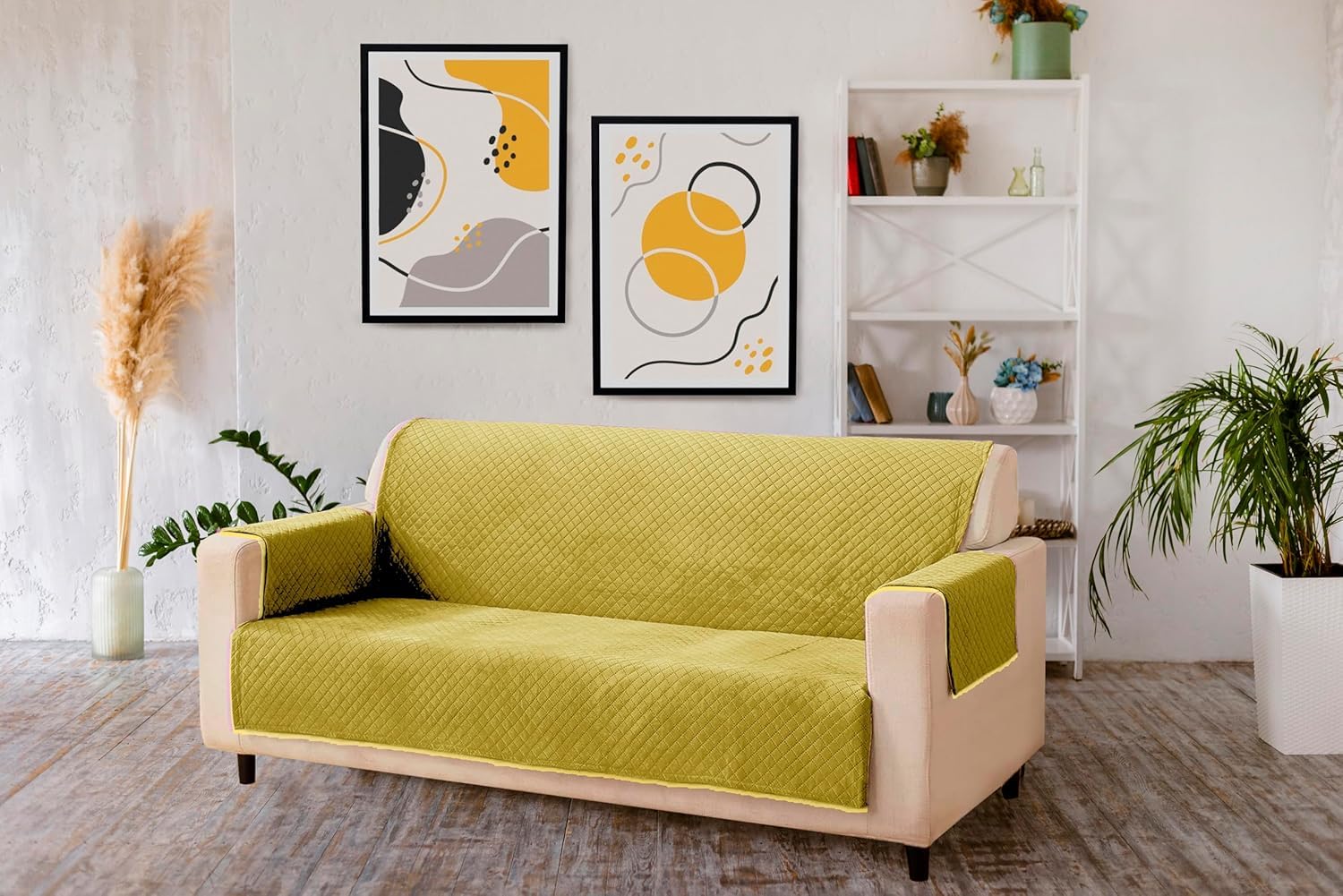 aeTHEric Velvet Quilted Universal Elastic Sofa Cover Non-Slip Sofa Protector 5 Seater(3+2) Armchair Cover with Machine Washable Adjustable Elastic Straps-image-48